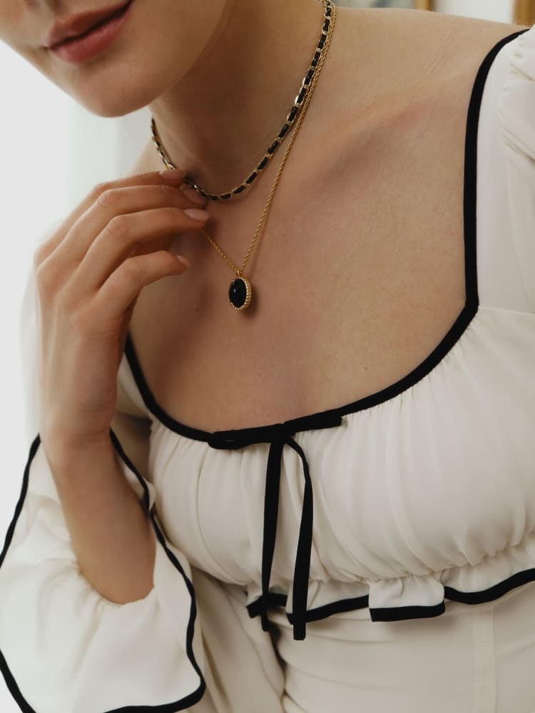 Onyx & Gouden Hoepel Edelsteen Ketting - Zwart & Goud