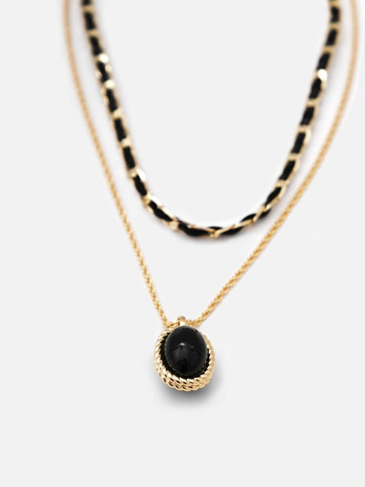 Onyx & Gouden Hoepel Edelsteen Ketting - Zwart & Goud