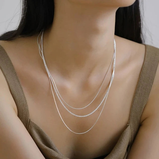 Zilveren Gelaagde Ketting