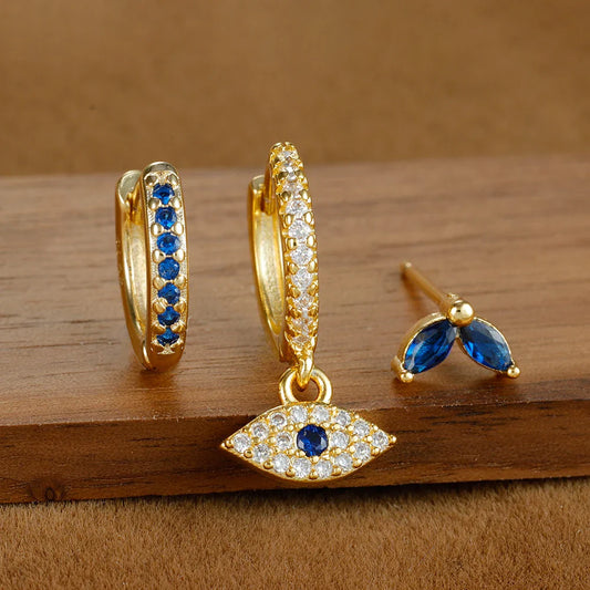 Blauwe Zirkoon Oorbel Set - Boze Oog & Elegant Design - Verfijnd & Stijlvol