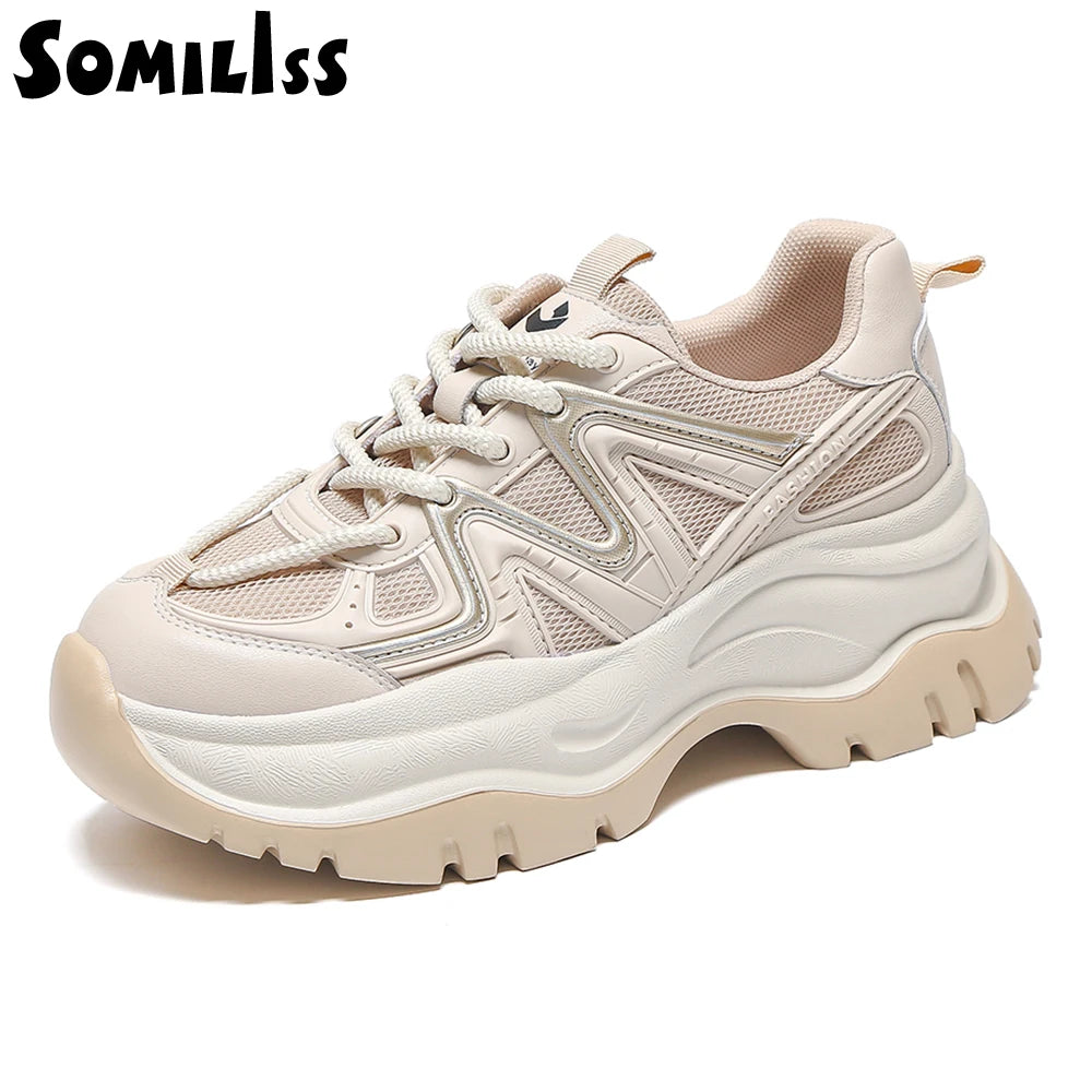 SOMILISS - Ademend zwart chunky sneakers dames-1