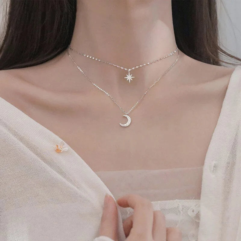 Crescent Moon & Star Ketting - Zilver - Hemels en Symbolisch