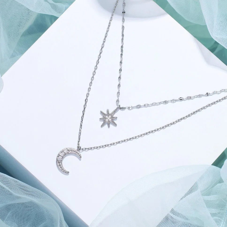 Crescent Moon & Star Ketting - Zilver - Hemels en Symbolisch