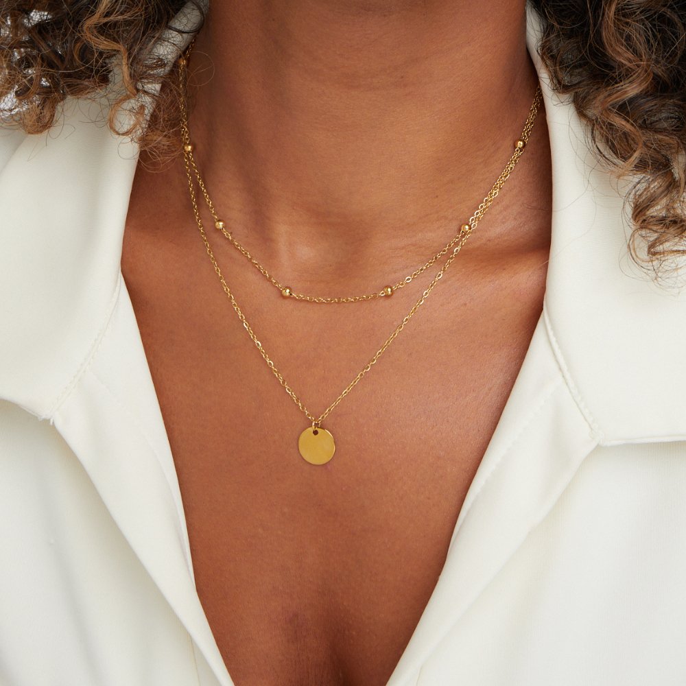 Gelaagde ketting met ronde bedel