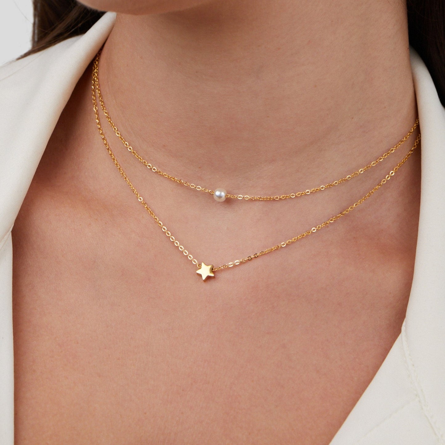 Gelaagde Ketting met Parel- en Sterhanger
