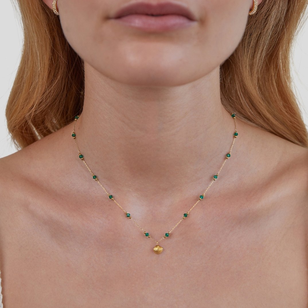 Ocean ketting met schelp en groene kralen