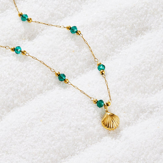 Ocean ketting met schelp en groene kralen